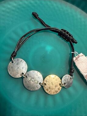 J.Jill Adjustable Black Cord Bracelet with Silver & Gold Disc Accents